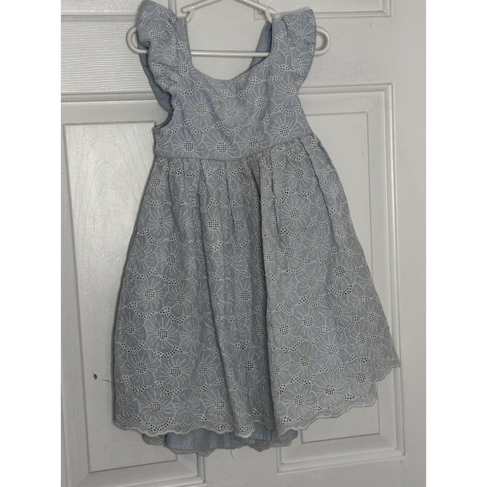 Catherine Malandrino Toddler Girl 5 Blue Floral Eyelet Ruffle Dress Bow Back